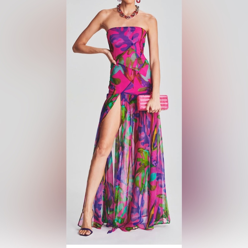 Retrofete Nicole Silk Chiffon Dress in Tropical Leaf